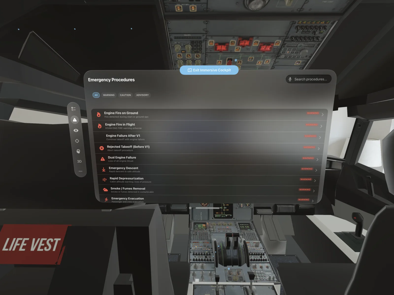 A320 Guide on Apple Vision Pro — FCU instrument detail card
