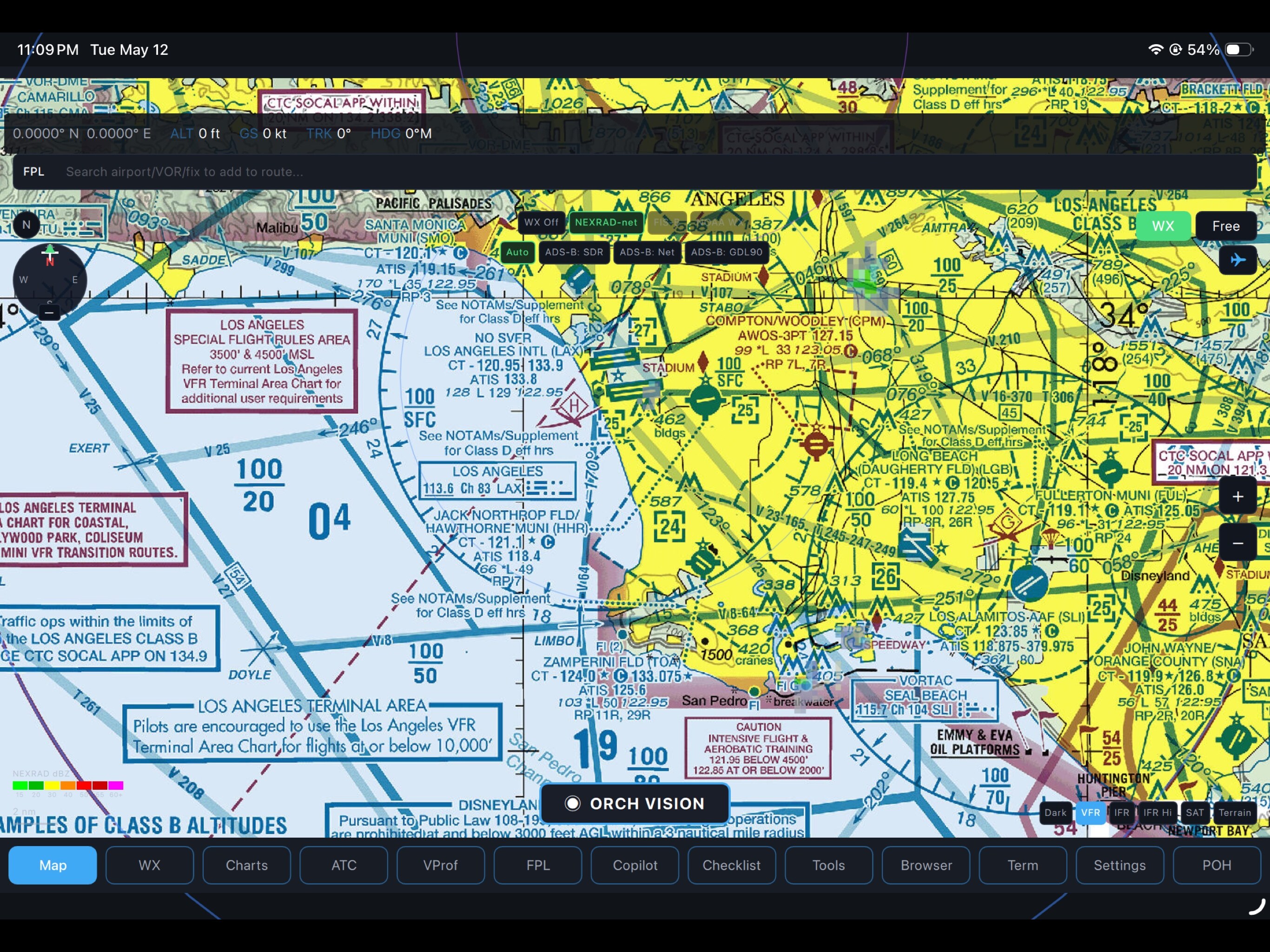 Carte avec affichage PFD — Burbank / Van Nuys