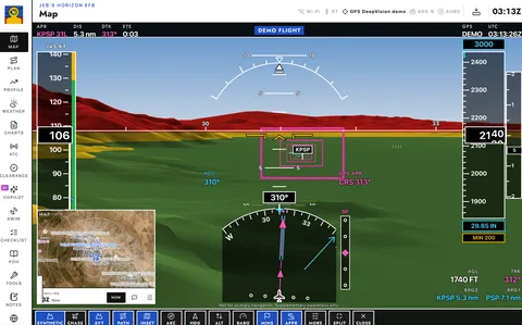 DeepVision synthetic vision on the approach into Palm Springs