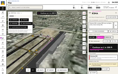 The taxi path on the 3D map at KSNA